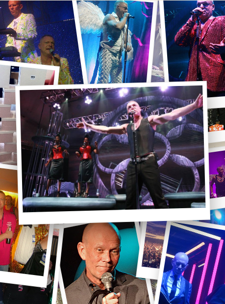 A scrapbook collage of Erasure concert photos and fan community photos